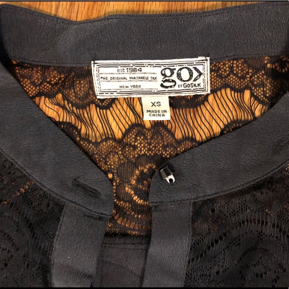 NWT Go by Go Silk 100% Silk deep grey lace panel Top - Picture 3 of 6